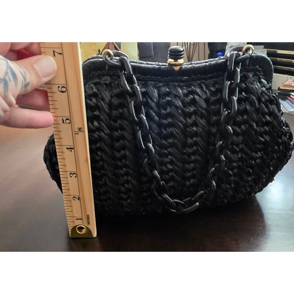 Women's Rare Vintage Styled by Simon MCM Black Woven Clutch Chain Strap One Size